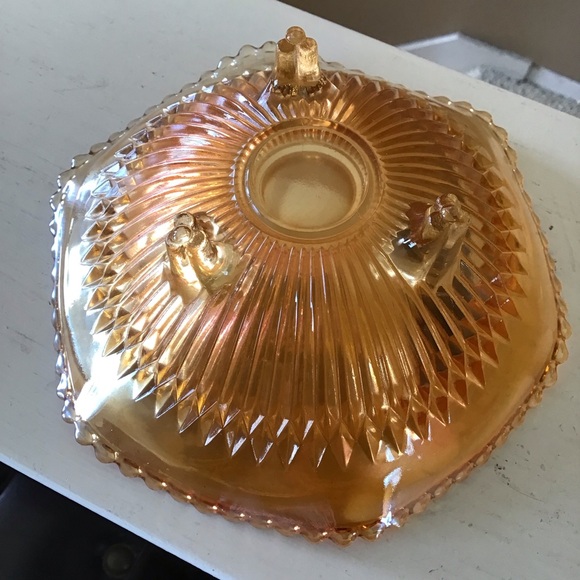 Vintage Jeanette Carnival Glass Peach Luster Candy Bowl - Picture 5 of 5